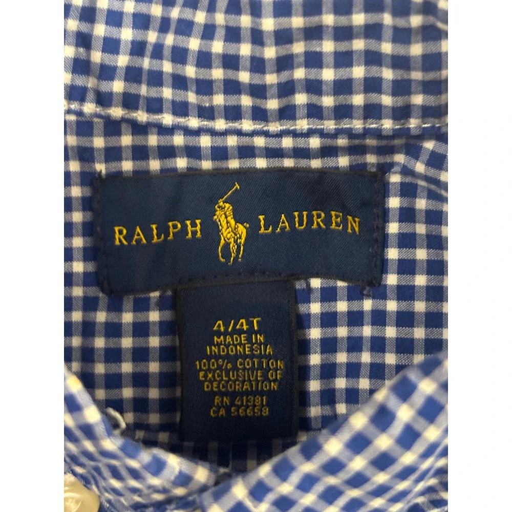 Ralph Lauren Kids Blue Gingham Long Sleeve Button Down Shirt Size 4 4T